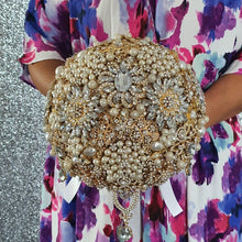 Load image into Gallery viewer, Gold Brooch bouquet, jewel bouquet, Full jeweled bouquets. by Crystal wedding uk
