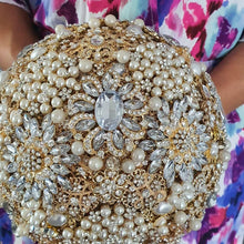 Load image into Gallery viewer, Gold Brooch bouquet, jewel bouquet, Full jeweled bouquets. by Crystal wedding uk
