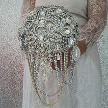 Load image into Gallery viewer, Brooch bouquet, 8 INCH Jewel crystal wedding bouquet. Crystal Bridal Brooch Bouquet, cascade Jewel bouquet by Crystal wedding uk
