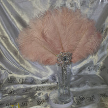 Load image into Gallery viewer, Blush Feather Fan, silver bouquet. luxury Bridal Ostrich Feather Fan, Bridal Bouquet, Great Gatsby wedding style. Any colour
