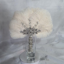 Load image into Gallery viewer, Set of 4 Feather Fan bouquets, Ostrich feathers,Great Gatsby wedding style 1920's - any colour as custom made
