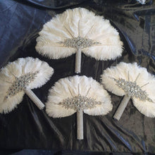 Load image into Gallery viewer, Set of 4 Feather Fan bouquets, Ostrich feathers,Great Gatsby wedding style 1920&#39;s - any colour as custom made
