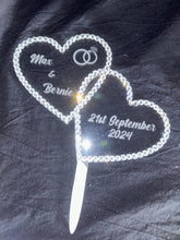 Load image into Gallery viewer, Personalised Crystal heart Cake topper 6&#39;&#39; [ Entwined hearts - personalised cake topper [ bling cake topper [ rhinestone cake topper
