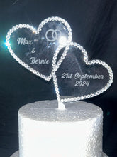 Load image into Gallery viewer, Personalised Crystal heart Cake topper 6&#39;&#39; [ Entwined hearts - personalised cake topper [ bling cake topper [ rhinestone cake topper

