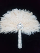 Load image into Gallery viewer, Feather Fan bouquet luxury alternative Bouquet Great Gatsby wedding style -ANY COLOUR Artificial bouquet by Crystal wedding uk
