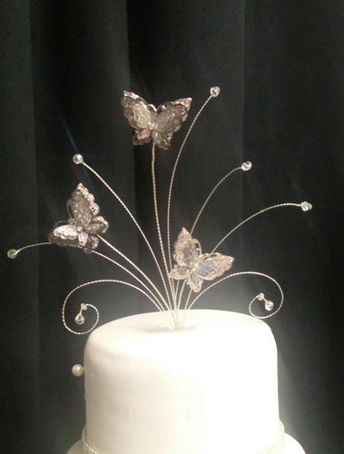 3d silver Metal Butterfly cake topper set