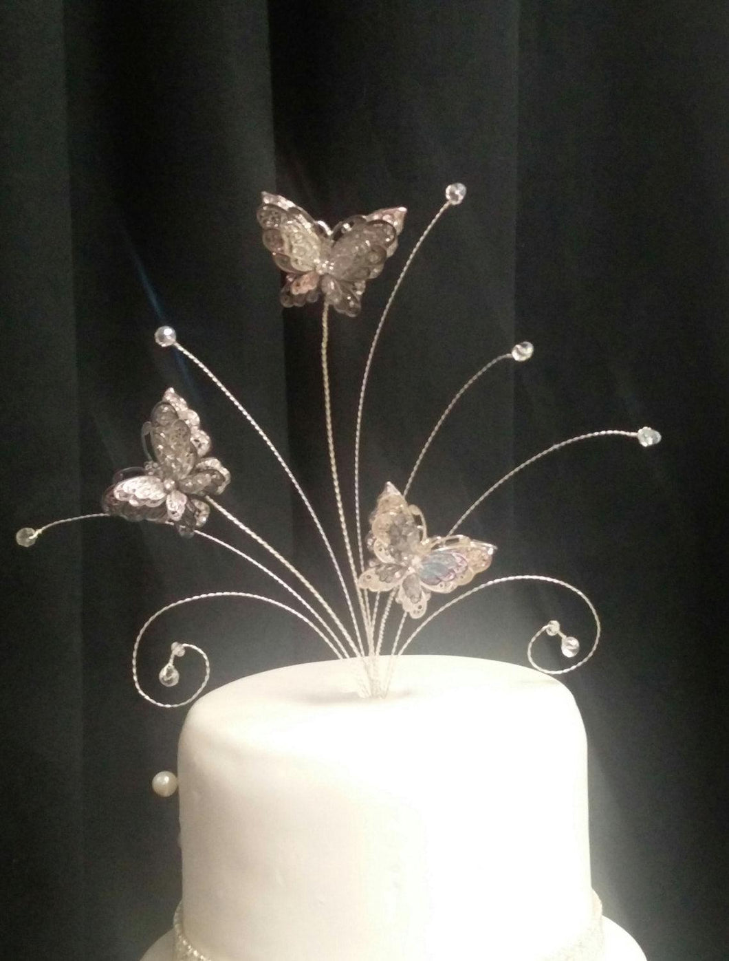 3d silver Metal Butterfly cake topper set