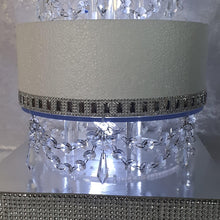 Load image into Gallery viewer, Crystal Chandelier LED Wedding Cake Tiers, CAKE Separator Set of 2, cake dividers, glass crystal drapes, 8&quot;+ 10&quot; x 3&quot; depth
