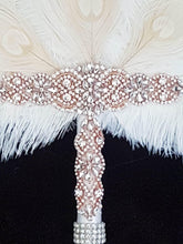 Load image into Gallery viewer, Peacock, Ostrich Rose gold,,gold or silver tone- Feather Fan bouquet Artificial alternative Bouquet Great Gatsby wedding style -
