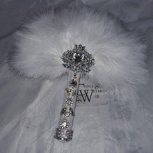 Load image into Gallery viewer, Feather Fan bouquet luxury alternative Bouquet Great Gatsby wedding style -ANY COLOUR Artificial bouquet by Crystal wedding uk
