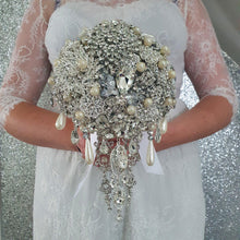 Load image into Gallery viewer, Crystal cascade brooch bouquet, jewel bouquet, alternative Great Gatsby style wedding flowers. by Crystal wedding uk
