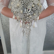 Load image into Gallery viewer, Crystal cascade brooch bouquet, jewel bouquet, alternative Great Gatsby style wedding flowers. by Crystal wedding uk
