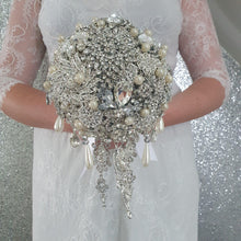 Load image into Gallery viewer, Crystal cascade brooch bouquet, jewel bouquet, alternative Great Gatsby style wedding flowers. by Crystal wedding uk
