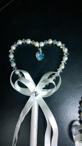 Flower girl wand, Crystal & Pearl heart. by Crystal wedding uk