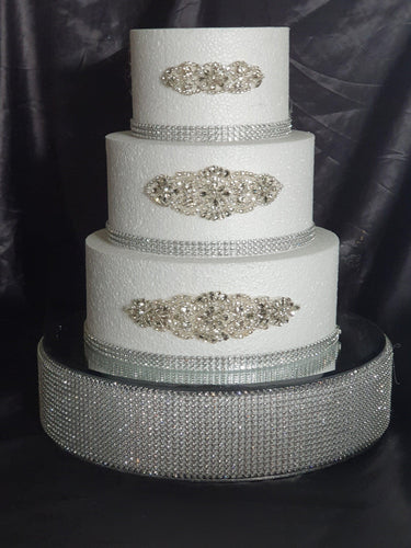 Crystal Rhinestone cake stand, diamante cake base, mirror top + 3 meters of matching cake trim by Crystal wedding uk