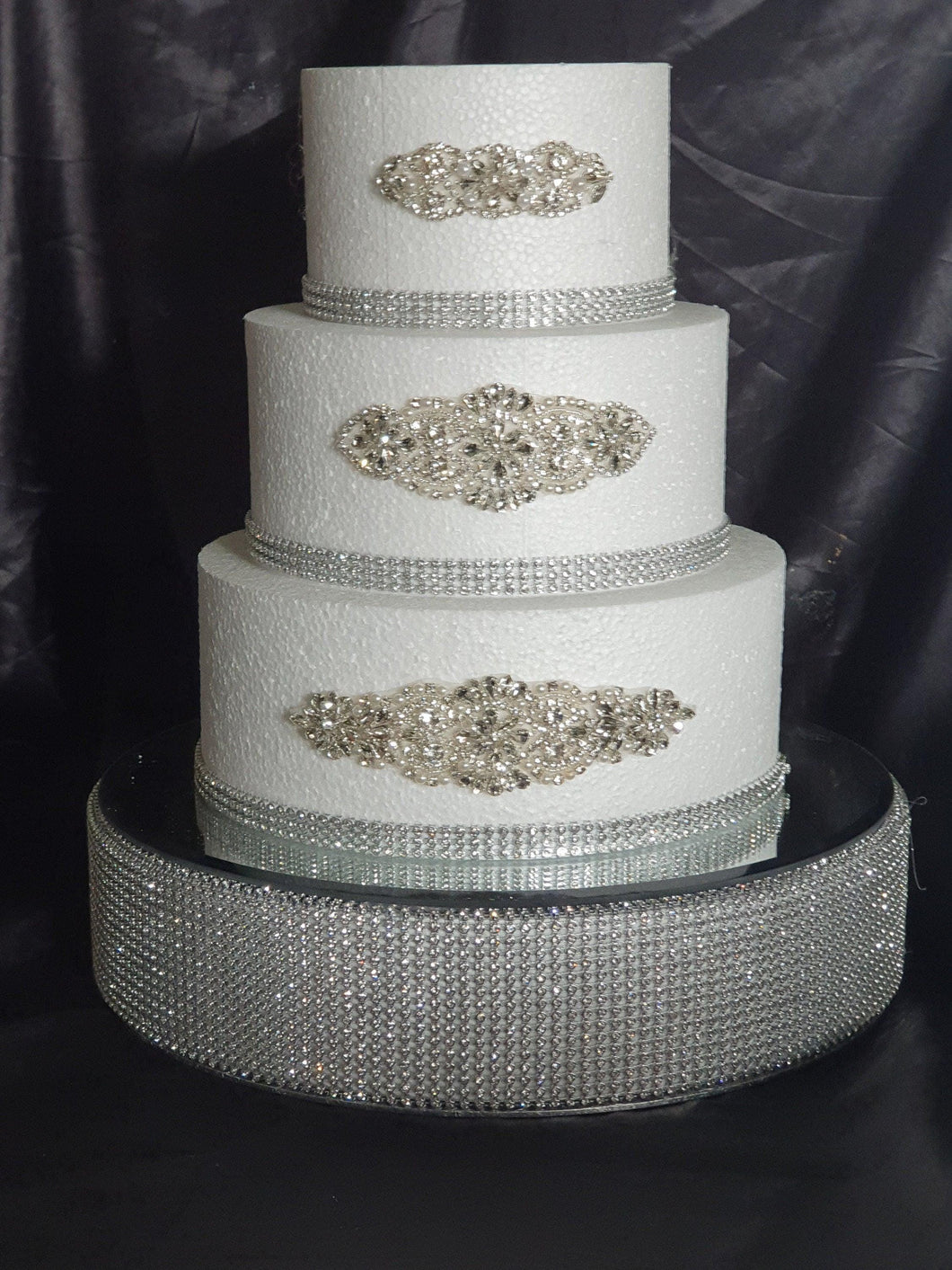 Crystal Rhinestone cake stand, diamante cake base, mirror top + 3 meters of matching cake trim by Crystal wedding uk