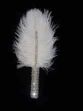 Load image into Gallery viewer, Feather buttonhole Boutonnière, Crystal rhinestone &amp; pearl for jacket lapel Great Gatsby wedding style -ANY COLOUR by Crystal wedding uk
