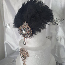 Load image into Gallery viewer, Feather cake topper ,1920&#39;s rhinestone topper The Great Gatsby rhinestone brooch, by Crystal wedding uk
