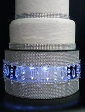 Load image into Gallery viewer, Diamante or Pearl crystal linked Podium style cake stand by Crystal wedding uk
