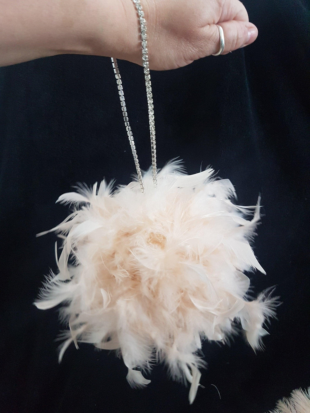 Feather Pomander With Rhinestone chain handle Feather Kissing Ball. Feather Flower Girl Bouquet. Artificial Wedding accessory ANY COLOUR