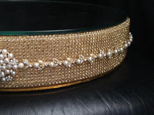 Load image into Gallery viewer, Gold Crystal Diamante rhinestone pearl belt style wedding cake stand by Crystal wedding uk
