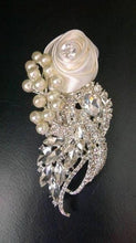 Load image into Gallery viewer, Crystal pearl buttonhole, Boutonniere with Pearls &amp; rose 1pc by Crystal wedding uk
