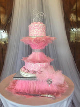 Load image into Gallery viewer, Ostrich Feather cake stand ,GATSBY 1920&#39;s style wedding cake stand - many colours - all sizes by Crystal wedding uk
