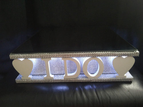 I DO wedding cake stand + lights carved wooden words wedding cake stand + lights by Crystal wedding uk