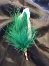 Load image into Gallery viewer, Feather buttonhole Boutonnière, Great Gatsby wedding style -ANY COLOUR by Crystal wedding uk
