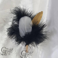 Load image into Gallery viewer, Feather buttonhole Boutonnière, Great Gatsby wedding style -ANY COLOUR by Crystal wedding uk

