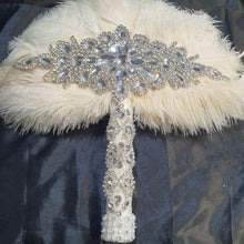 Load image into Gallery viewer, Ivory Feather Fan, Brides wedding bouquet fan style 1920&#39;s event - any colour as custom made by Crystal wedding uk
