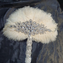 Load image into Gallery viewer, Ivory Feather Fan, Brides wedding bouquet fan style 1920&#39;s event - any colour as custom made by Crystal wedding uk
