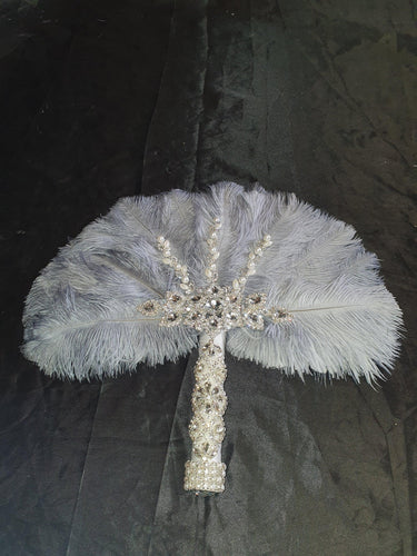 Feather Fan wedding bouquet, grey Ostrich feather bouquet or matching boutonniere by Crystal wedding uk