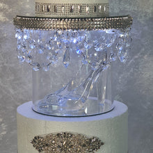 Load image into Gallery viewer, Glass slipper cake divider plus 2 crystal dividers - set of 3 pieces with LED lights. by Crystal wedding uk

