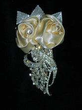 Load image into Gallery viewer, Ava brooch satin rose buttonhole by Crystal wedding uk
