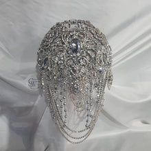 Load image into Gallery viewer, Brooch bouquet, 7&quot; Jewel crystal wedding bouquet + grooms buttonhole Bridal Brooch Bouquet, cascade Jewel bouquet by Crystal wedding uk
