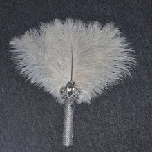 Load image into Gallery viewer, vintage style feather fan, brides wedding hand fan - any colour as custom made by Crystal wedding uk
