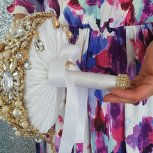 Load image into Gallery viewer, Gold Crystal cascade brooch bouquet, jewel bouquet, alternative Great Gatsby style wedding flowers. by Crystal wedding uk

