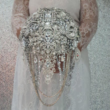 Load image into Gallery viewer, Brooch bouquet, 8 INCH Jewel crystal wedding bouquet. Crystal Bridal Brooch Bouquet, cascade Jewel bouquet by Crystal wedding uk
