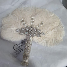 Load image into Gallery viewer, Set of 4 Feather Fan bouquets, Ostrich feathers,Great Gatsby wedding style 1920's - any colour as custom made
