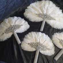 Load image into Gallery viewer, Set of 4 Feather Fan bouquets, Ostrich feathers,Great Gatsby wedding style 1920&#39;s - any colour as custom made
