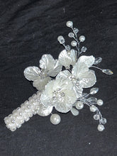 Load image into Gallery viewer, Ivory Pearl &amp; Crystal Bridal Bouquet Rhinestone Wedding bouquet Silver brides Flowers
