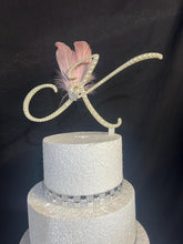 Load image into Gallery viewer, PEARL Letter 6&quot; cake topper monogram linitials. Lace and pearl Cake decor, Wedding cake topper jewel letters decorations surname
