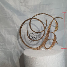 Load image into Gallery viewer, Swarovski Crystal elements Wedding Cake topper many sizes Any Letter monogram custom cake topper, bling cake topper, rhinestone cake topper
