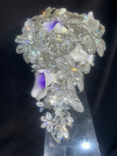 Load image into Gallery viewer, Diamante bouquet, lily &amp; brooch Jewel rhinestone crystal wedding bouquet Crystal Bridal Bouquet, rose cascade bouquet Crystal wedding uk
