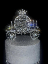 Load image into Gallery viewer, Personalised Carriage Cake topper- Monogram Initials crystal Swarovski crystal elements FAIRYTALE Princess carriage, by Crystal Wedding UK
