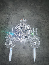 Load image into Gallery viewer, Personalised Carriage Cake topper- Monogram Initials crystal Swarovski crystal elements FAIRYTALE Princess carriage, by Crystal Wedding UK
