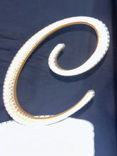 Load image into Gallery viewer, Ivory pearl Letter 6&quot; monogram letter, GOLD BASE, rhinestone Cake Topper decor, Wedding rhinestone jewel letter cake decorations.
