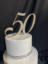 Load image into Gallery viewer, Pearl age number 5&quot; Cake Topper, Wedding rhinestone jewel any number age cake decorations.
