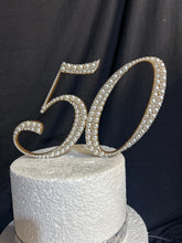Load image into Gallery viewer, Pearl age number 5&quot; Cake Topper, Wedding rhinestone jewel any number age cake decorations.

